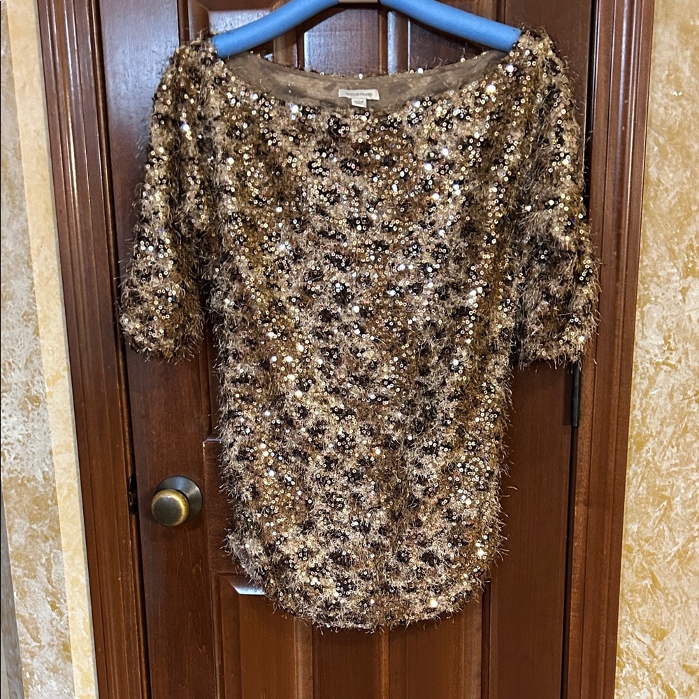 Boston Proper Shimmering Gold Sequin Top